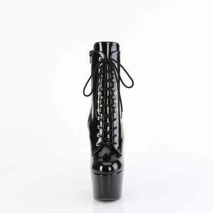 ADORE-1020GP Pleaser Black Glitter Patent Lace Up Ankle Boots