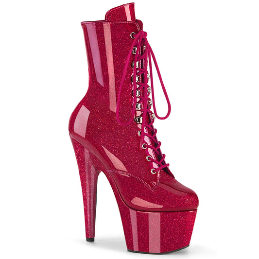 ADORE-1020GP Pleaser Fuchsia Glitter Patent Lace Up Ankle Boots