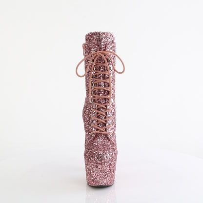 ADORE-1020GWR Pleaser Rose Gold Glitter Lace Up Ankle Boots