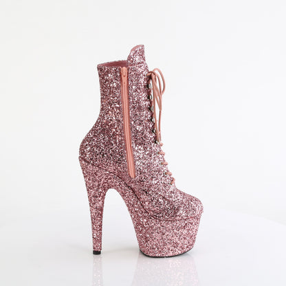 ADORE-1020GWR Pleaser Rose Gold Glitter Lace Up Ankle Boots