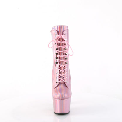 ADORE-1020HG Pleaser Sexy Pink Holographic Lace Up Ankle Boots