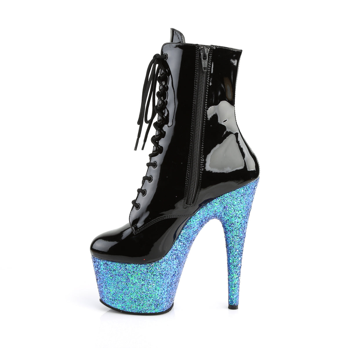 adore 1020lg pleaser lace up glitter platforms ankle boots with side zip blue fetish