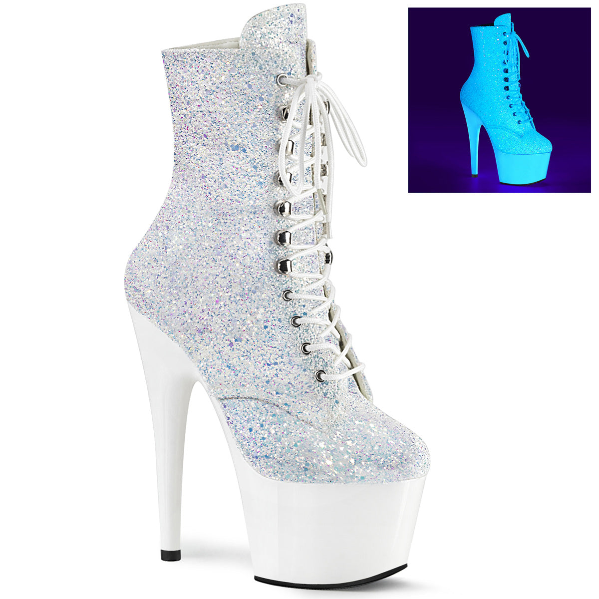 ADORE-1020LG 7" Heel Neon White Glitter Dancing Ankle Boots-Pleaser- Sexy Shoes