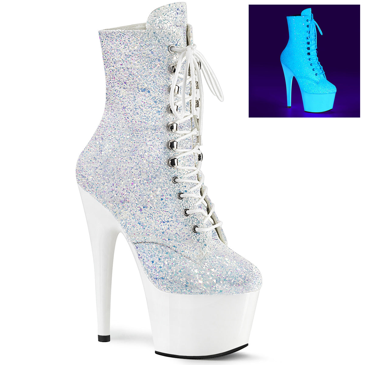 Neon White 7 Inch Pole Dance Ankle Boots -  Pleaser ADORE-1020LG