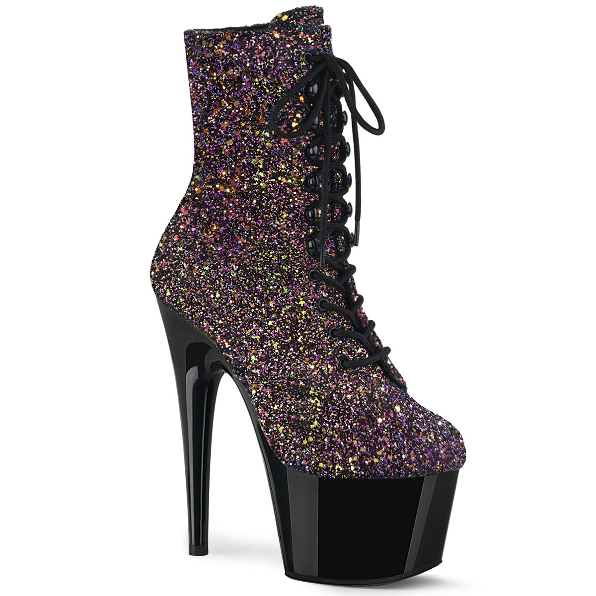 ADORE-1020LG Pleaser  7" Heel Purple Multi Glitter Sexy Ankle Boots