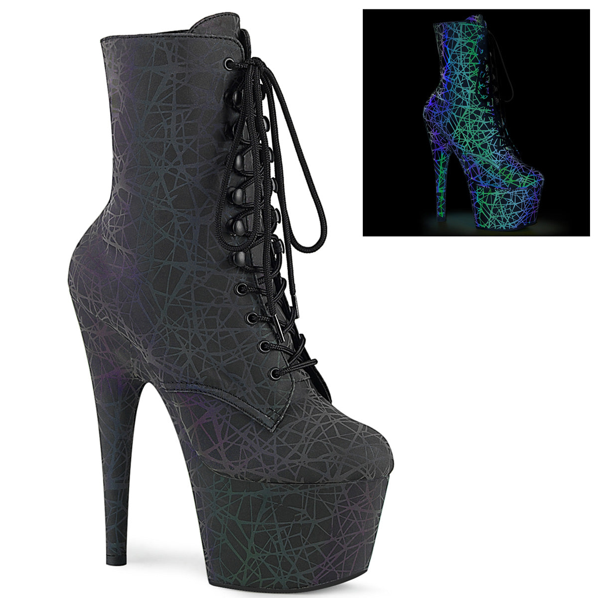 ADORE-1020REFL 7" Heel Green-Purple Pole Dancing Ankle Boots-Pleaser- Sexy Shoes