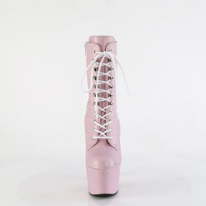 ADORE-1020SDG Pleaser Sexy  Baby Pink Glitter Lace Up Ankle Boots