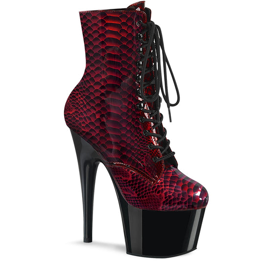 ADORE-1020SP 7" Heel Red Snake Print Pole Dancer Ankle Boots-Pleaser- Sexy Shoes