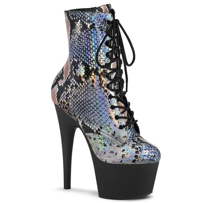 ADORE-1020SP Pleaser 7 Inch Silver Holo Snake Pole Dancer Ankle Boot