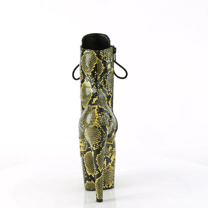 ADORE-1020SPWR Pleaser Yellow Snake Print Exotic Dancing Ankle Boots