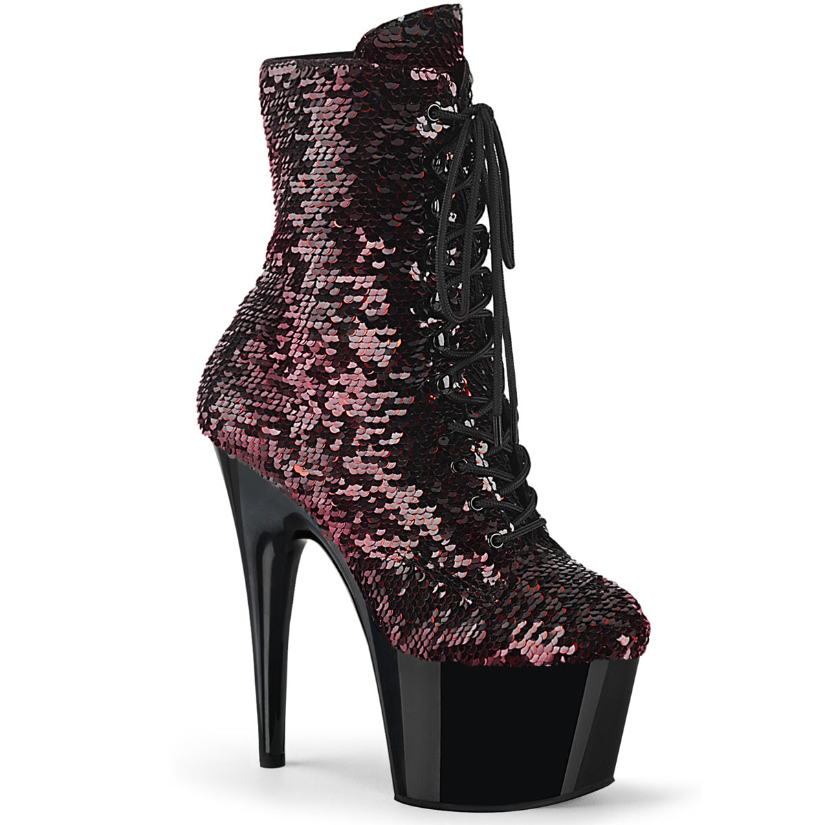 ADORE-1020SQ Black Red Sequin Black Pole Dance Ankle Boot