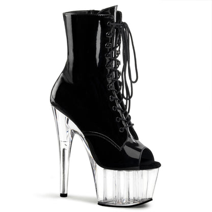 ADORE-1021 Pleaser 7" Heel Black and Clear Pole Dancing Ankle Boots