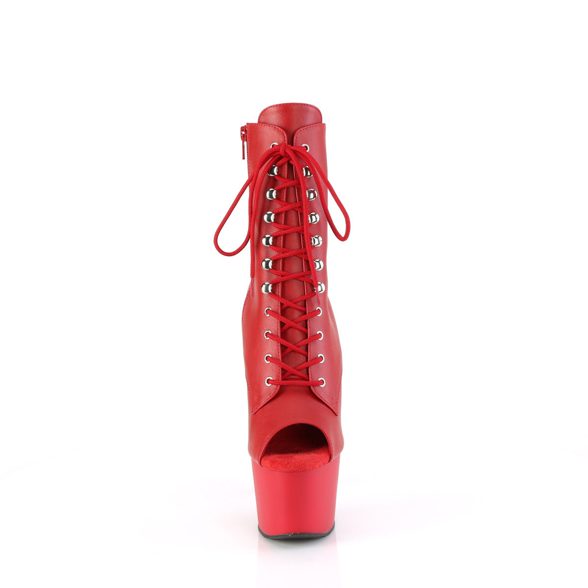 ADORE-1021 Pleaser Red Faux Leather Exotic Dancing Open Toe Ankle Boots