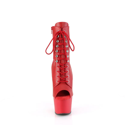 ADORE-1021 Pleaser Red Faux Leather Exotic Dancing Open Toe Ankle Boots
