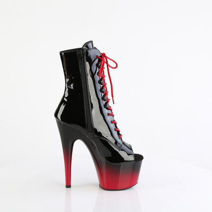 ADORE-1021BR-H Pleaser Fetish Black Red Ombre Peep Toe Ankle Boots