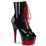ADORE-1021BR-H Pleaser Fetish Black Red Ombre Peep Toe Ankle Boots