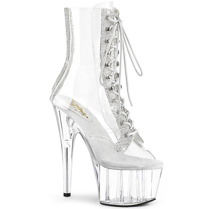 ADORE-1021C-2 Pleasers Clear Transparent Exotic Dancing Bling Lace Up Ankle Boots