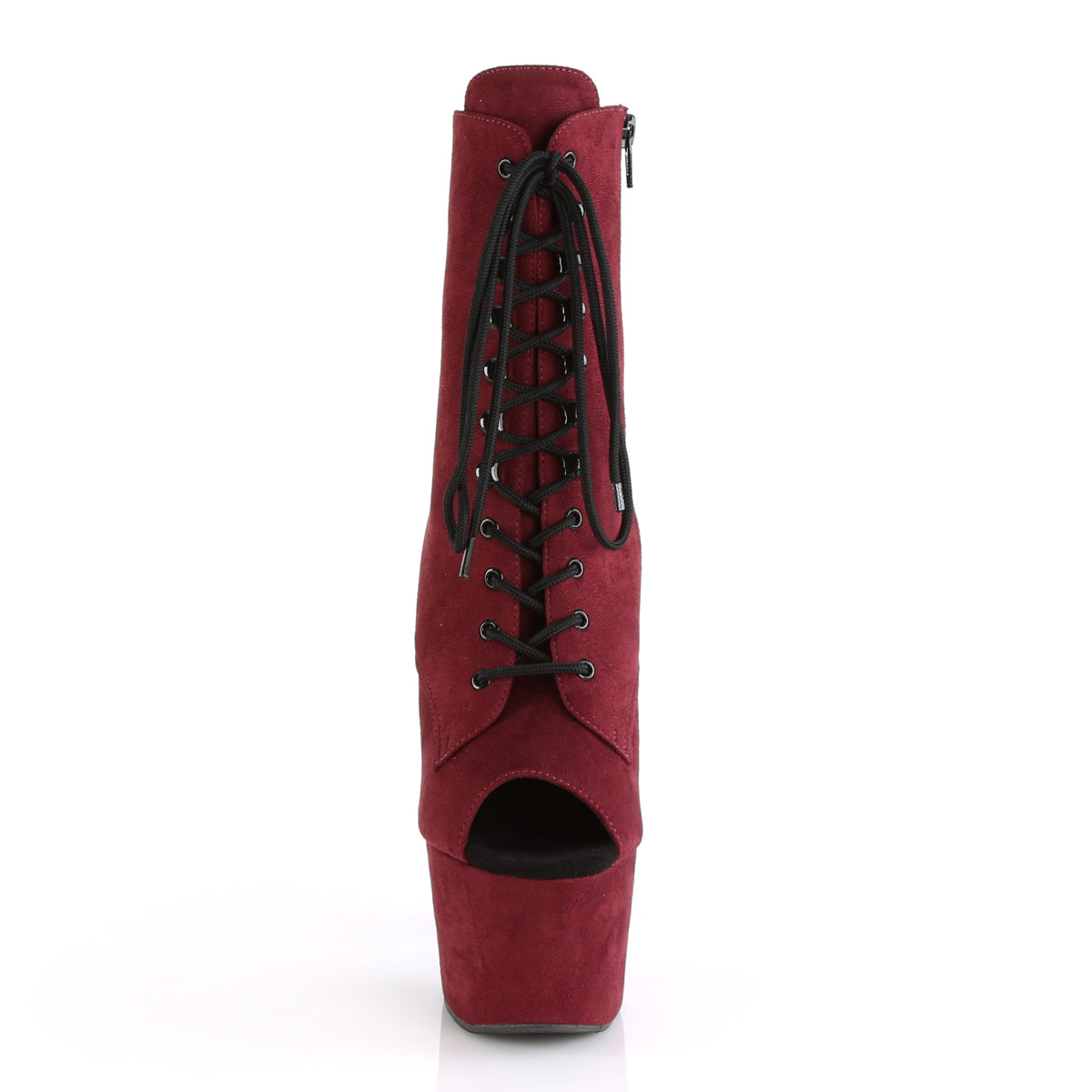 adore 1021f pleaser sexy burgundy 7 inch heel platforms peep toe lace up faux suede ankle boots