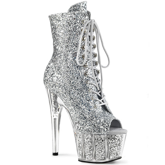 ADORE-1021G 7 Inch Heel Silver Glitter Strippers Ankle Boots-Pleaser- Sexy Shoes