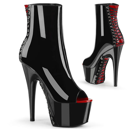 ADORE-1025 Pleaser 7" Heel Black and Red Pole Dancing Ankle Boots