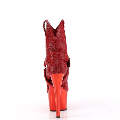 ADORE-1029CHRS Pleaser Red Chrome Platforms Bling Cowboy Ankle Boots