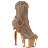 ADORE-1029CHRS Pleaser Rose Gold Chrome Platforms Bling Cowboy Ankle Boots