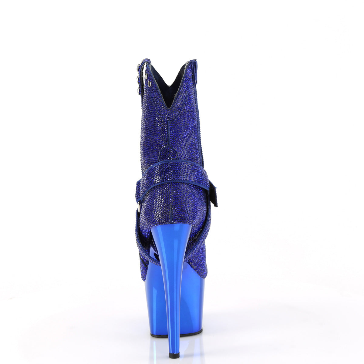 ADORE-1029CHRS Pleaser Royal Blue Chrome Platforms Bling Cowboy Ankle Boots