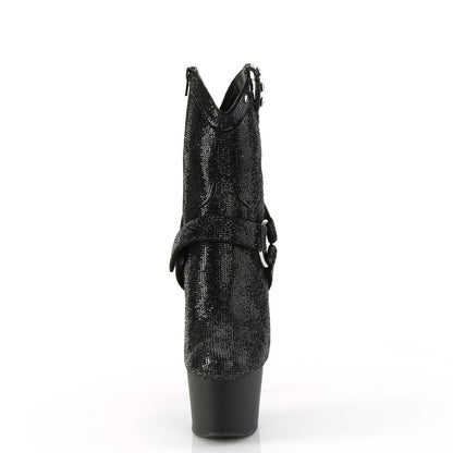ADORE-1029RS Pleaser Black Bling Exotic Dancing Cowboy Ankle Boots