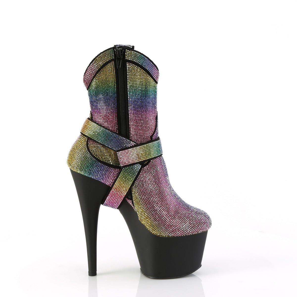 ADORE-1029RS Pleaser Rainbow Bling Exotic Dancing Cowboy Ankle Boots