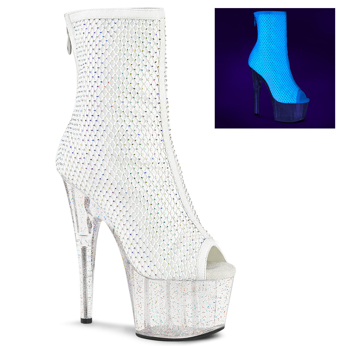 ADORE-1031GM Pleasers White UV Exotic Dancing Ankle Boots
