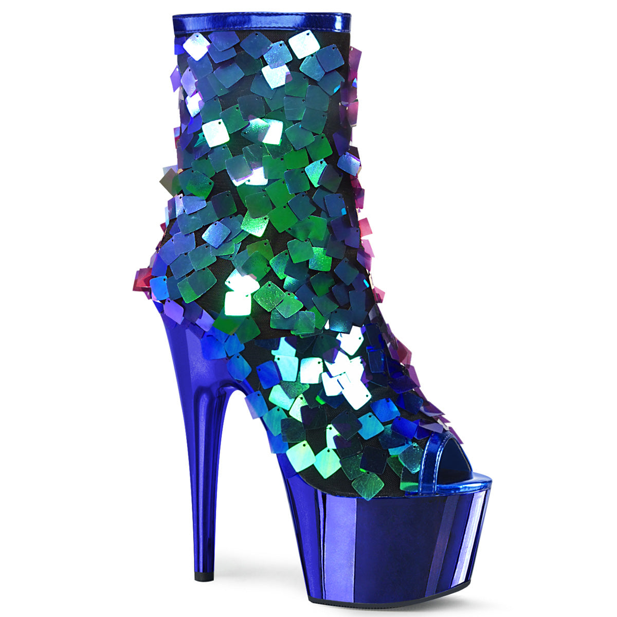 ADORE-1031SSQ Pleasers Blue Chrome Exotic Dancing Ankle Boots