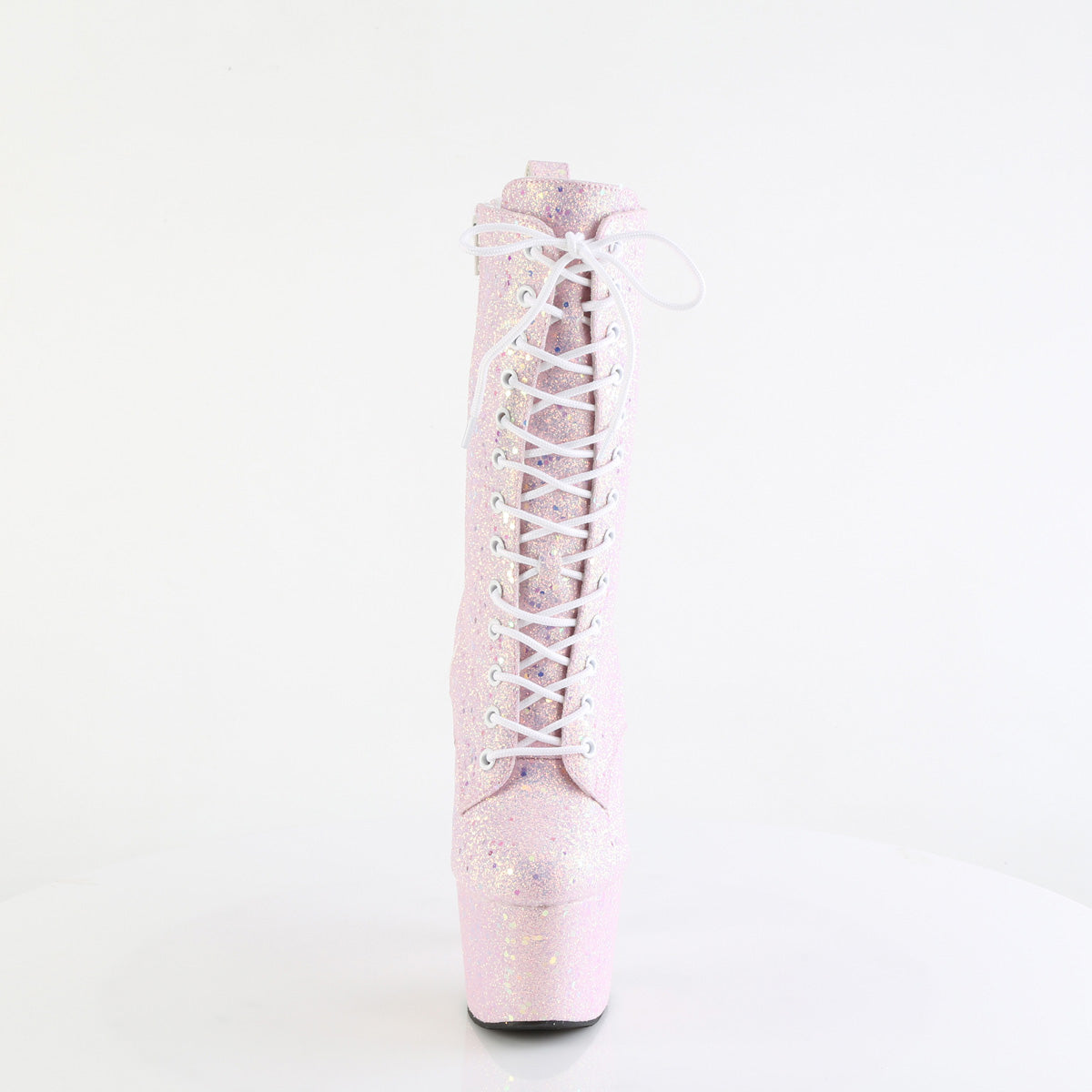 ADORE-1040-IG Pleaser Sexy Baby Pink Glitter Lace Up Stripper Boots