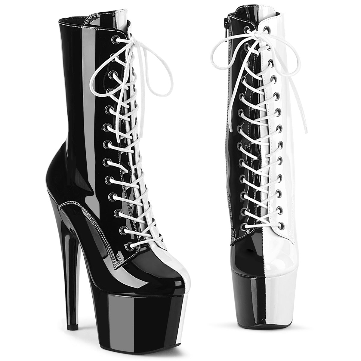 ADORE-1040TT Pleaser Black-White Patent Split Exotic Dancing Boots