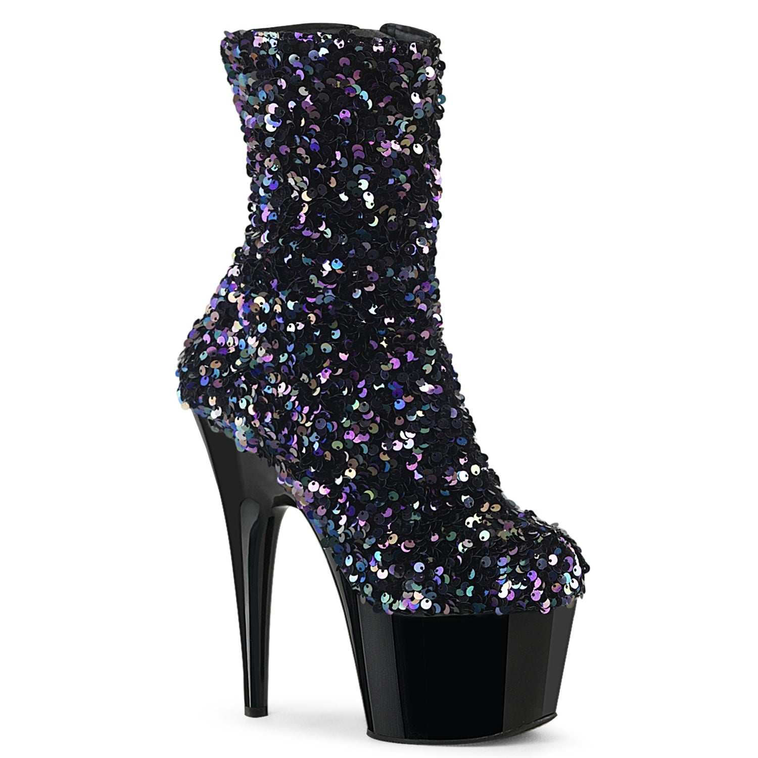 ADORE-1042SQ Pleaser Sexy Black Sequin Exotic Dancing Ankle Boots