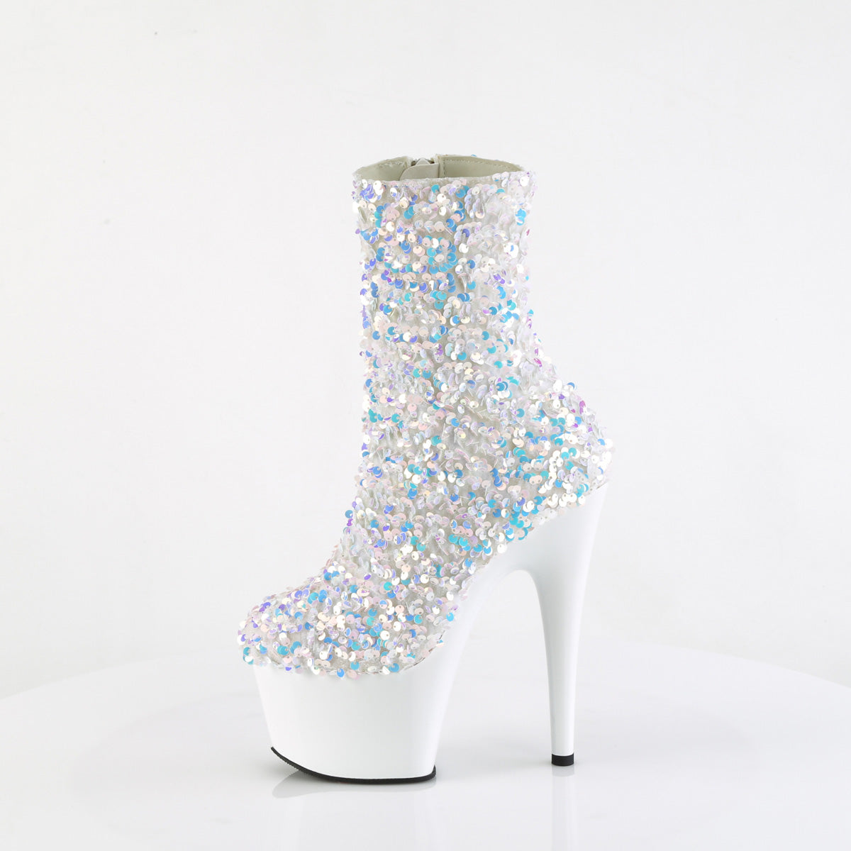 ADORE-1042SQ Pleaser Sexy White Sequin Exotic Dancing Ankle Boots
