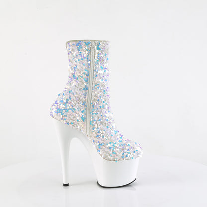 ADORE-1042SQ Pleaser Sexy White Sequin Exotic Dancing Ankle Boots