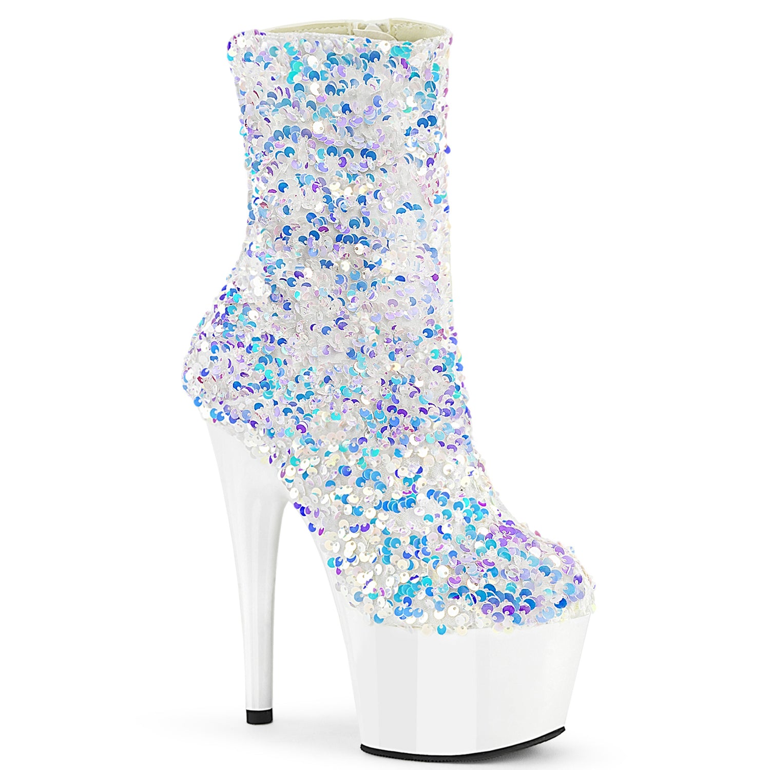 ADORE-1042SQ Pleaser Sexy White Sequin Exotic Dancing Ankle Boots