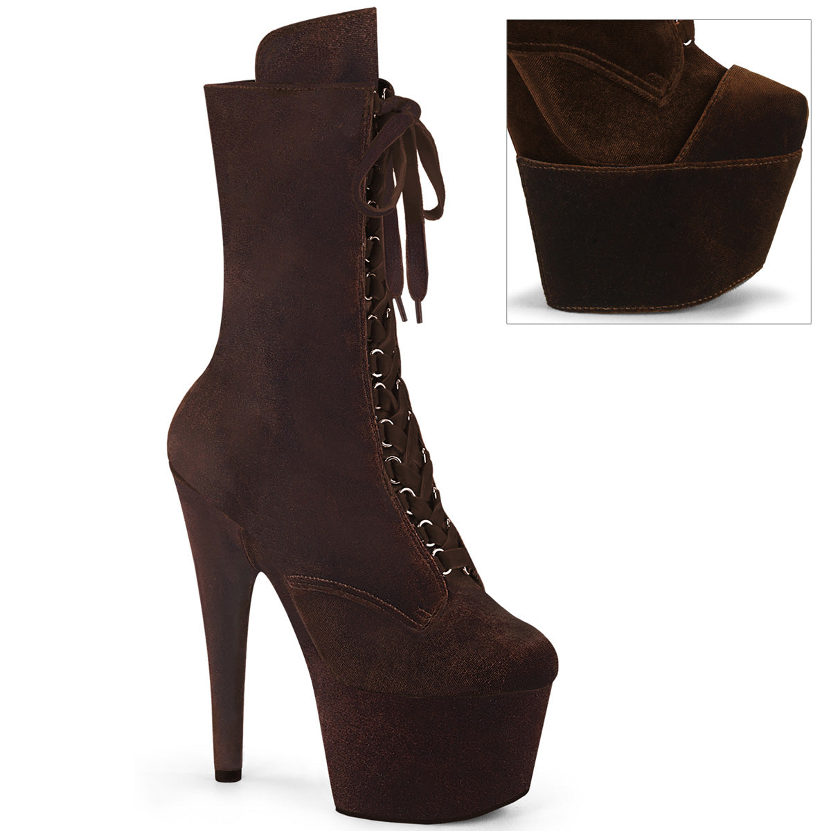 ADORE-1045VEL Pleaser Sexy Brown Velvet Pole Dancing Ankle Boots
