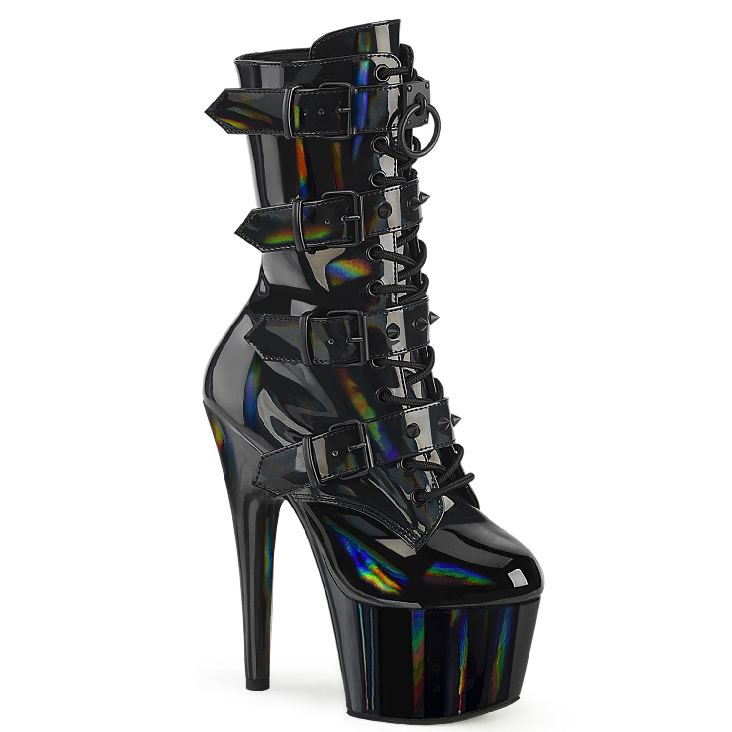 ADORE-1046 Pleaser Sexy Black Holographic Pole Dancing Mid-Calf Boots