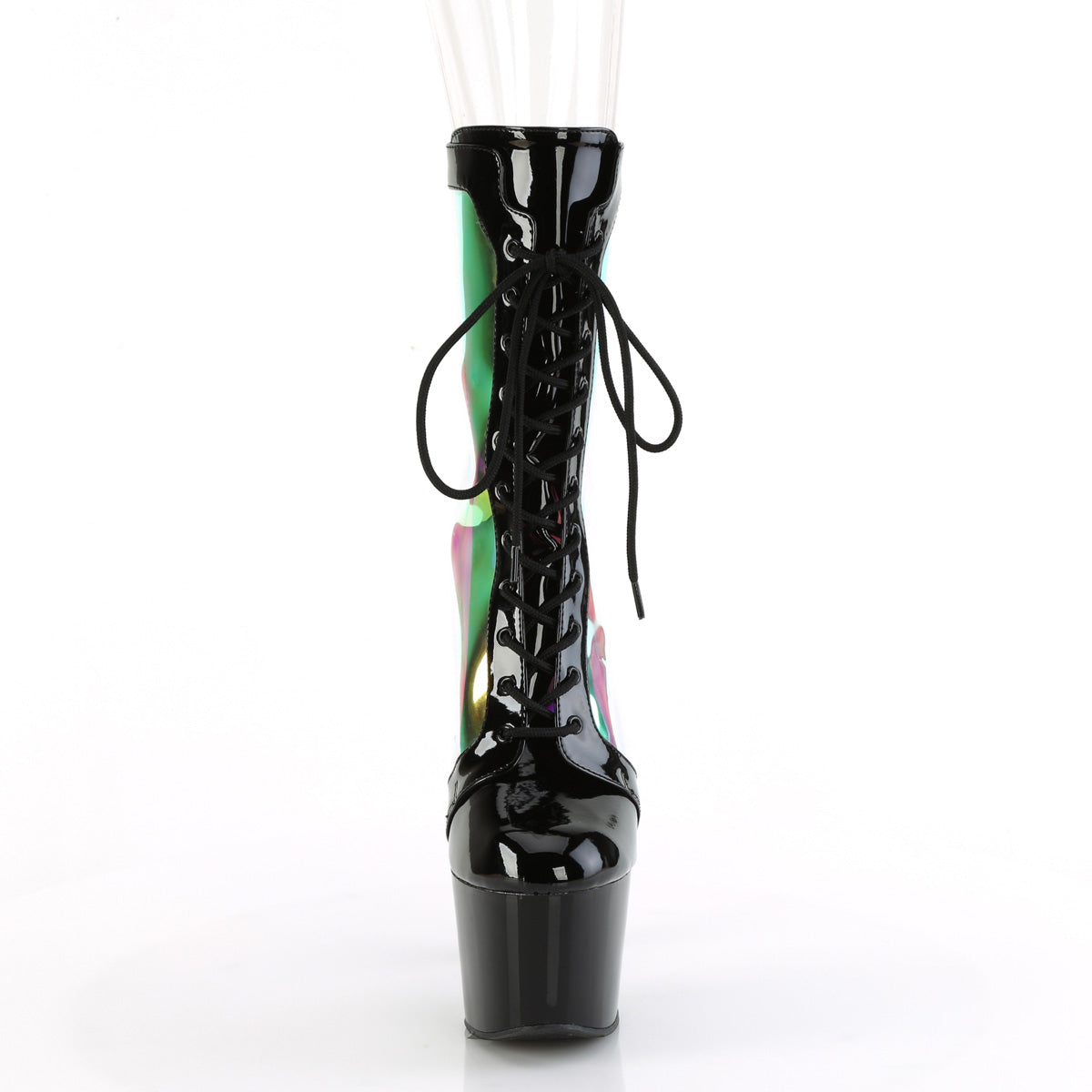 ADORE-1047 Pleaser Sexy Black Holographic Design Lace Up Boots