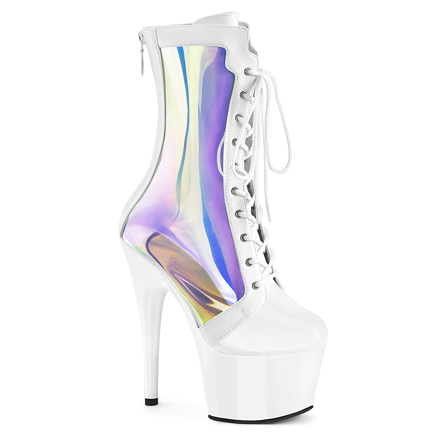 ADORE-1047 Pleaser White Pole Dancing Holographic Ankle Boots