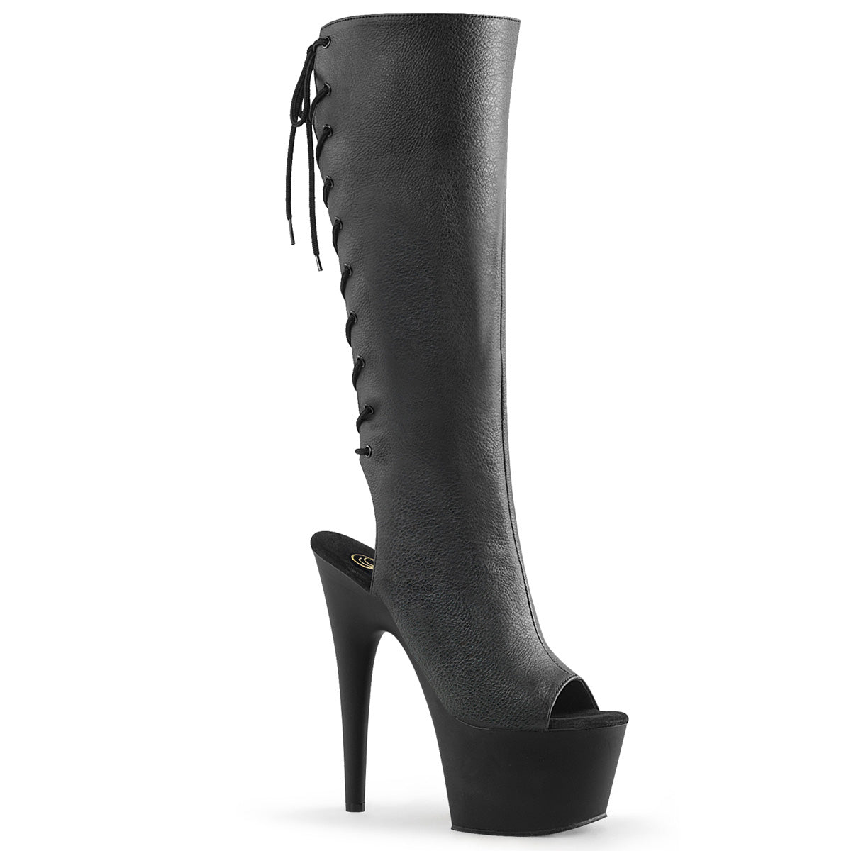 ADORE-2018 Pleasers 7 Inch Heel Black Pole Dancer Knee Highs-Pleaser- Sexy Shoes