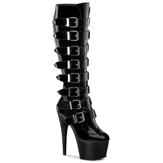 ADORE-2043 7 Inch Heel Black Patent Pole Dancing Knee Highs-Pleaser- Sexy Shoes