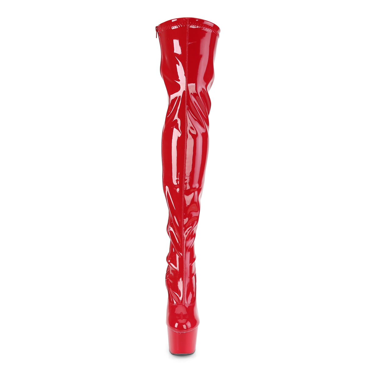 adore 3000 pleaser stripper red 7 inch plain stretch platforms thigh high length boots side zip