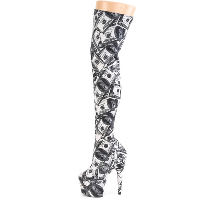 ADORE-3000DP 7" Heel White & Black Pole Dancing Thigh Highs-Pleaser- Sexy Shoes Pole Dance Heels
