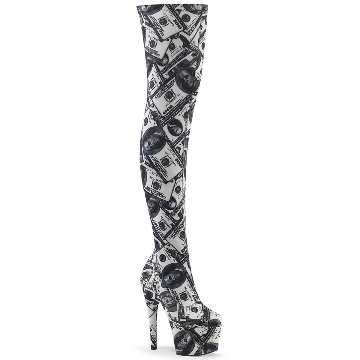 ADORE-3000DP 7" Heel White & Black Pole Dancing Thigh Highs-Pleaser- Sexy Shoes