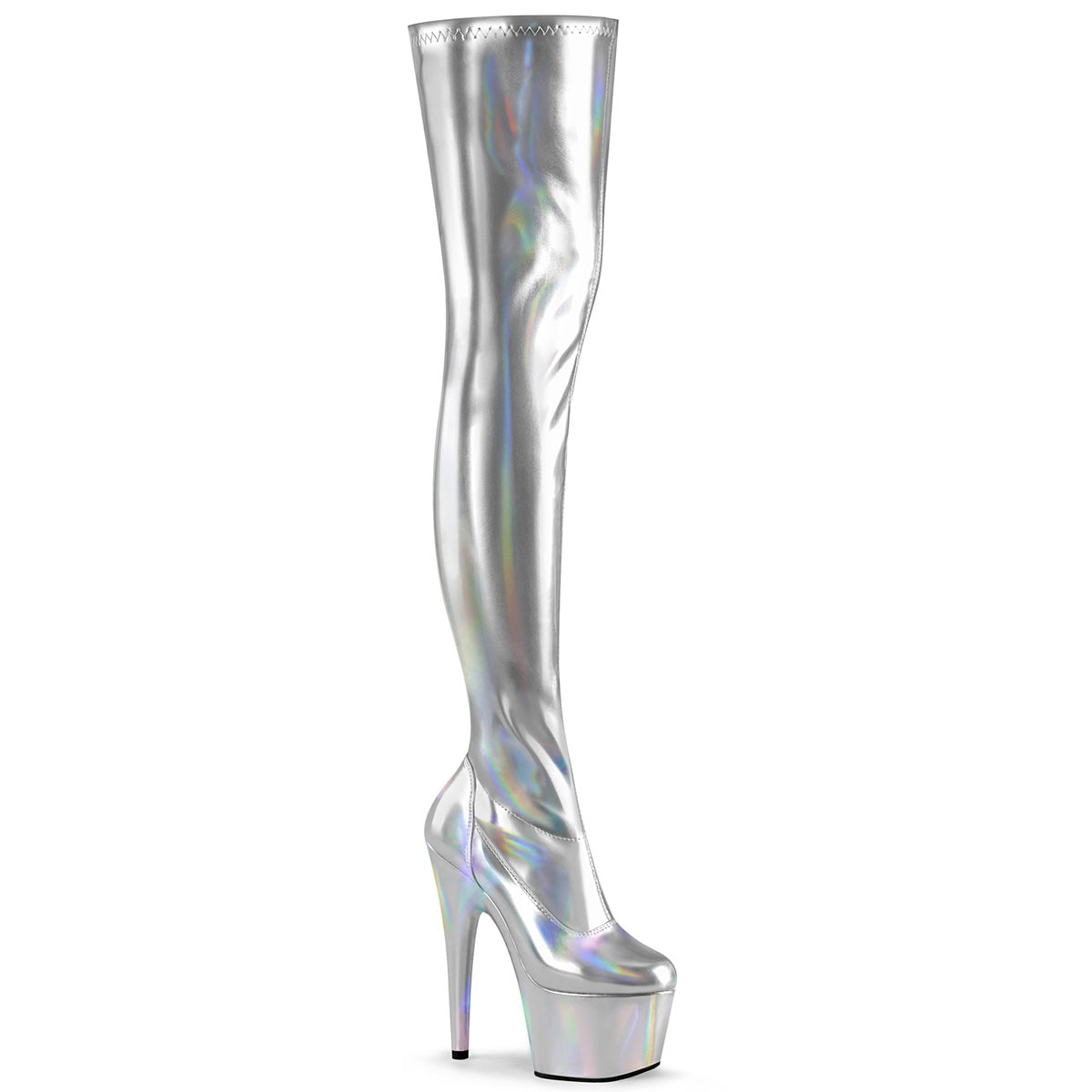 ADORE-3000HWR 7" Heel Silver Pole Dancing Thigh High Boots-Pleaser- Sexy Shoes