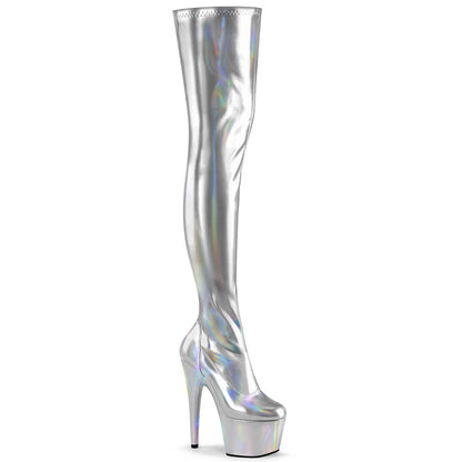 ADORE-3000HWR Pleaser 7" Heel Silver Holographic Pole Dancing Thigh High Boots