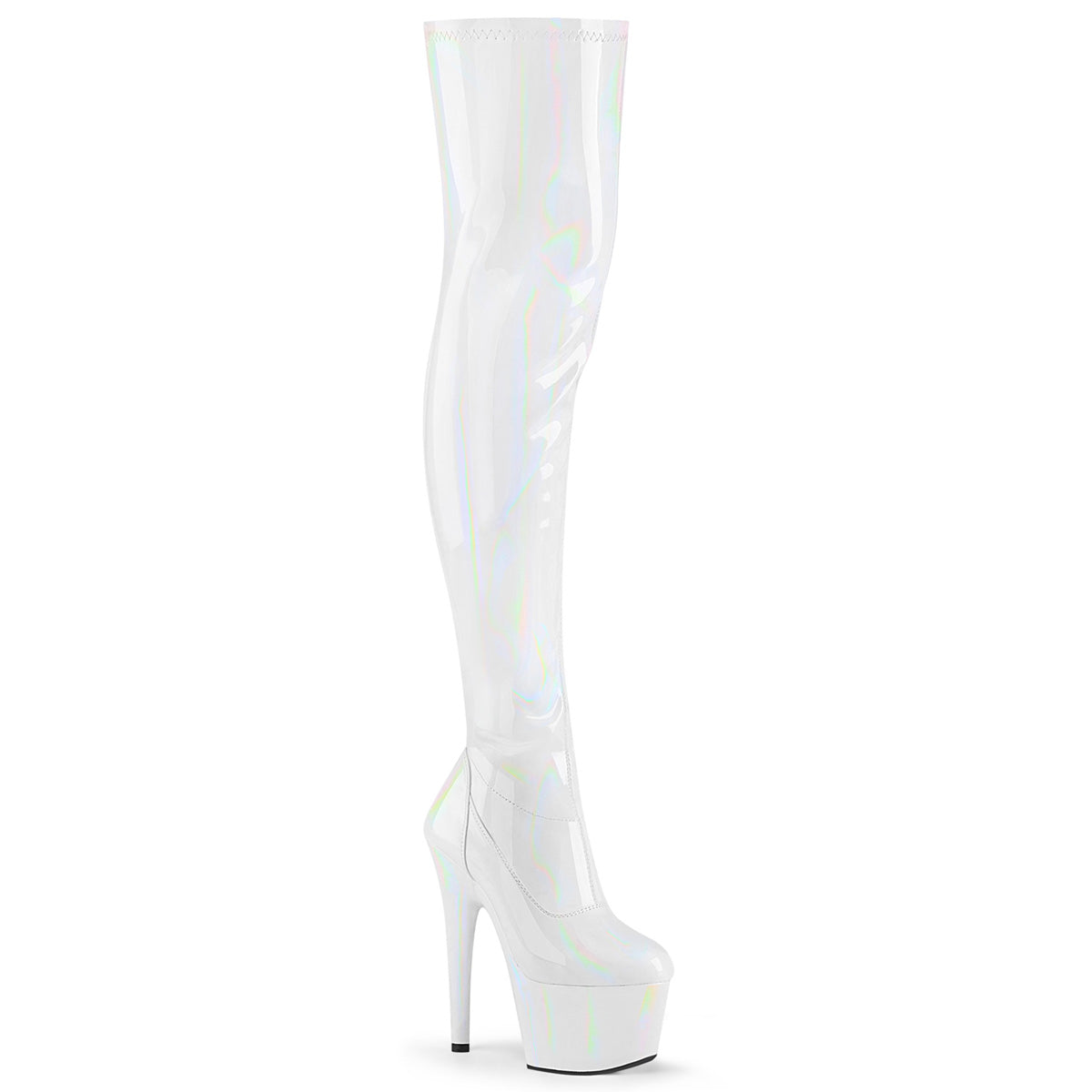 ADORE-3000HWR 7" Heel White Holo Pole Dancer Thigh High Boot-Pleaser- Sexy Shoes