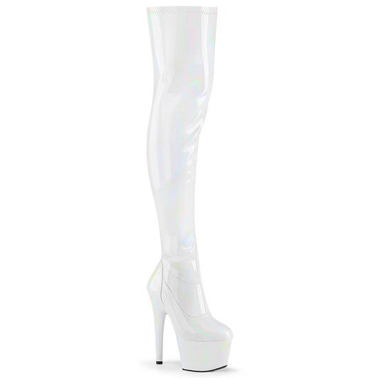 ADORE-3000HWR 7" Heel White Holo Pole Dancer Thigh High Boot-Pleaser- Sexy Shoes